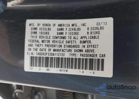 2013 Honda Accord Lx from USA, damaged, VIN 1HGCR2F32DA110730